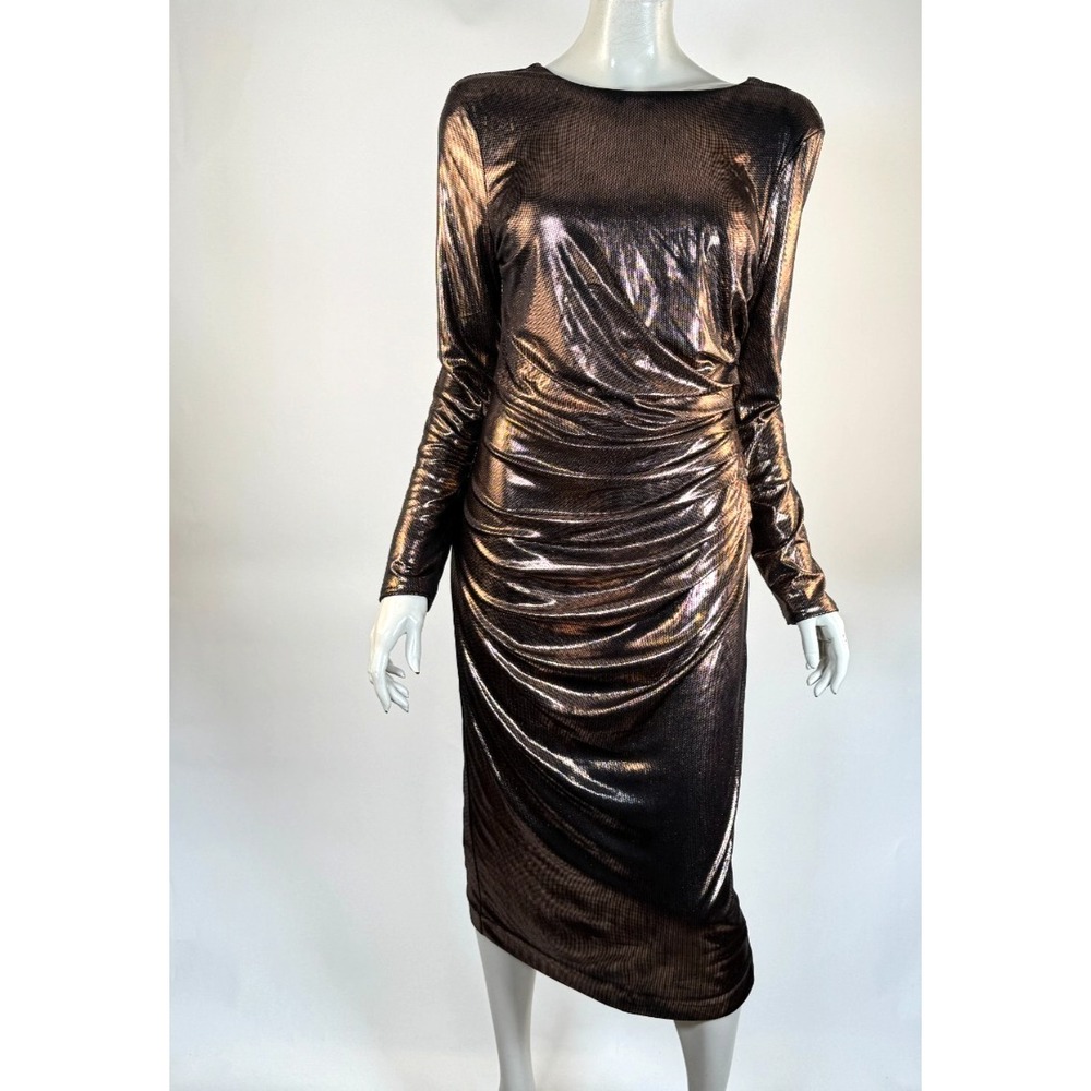 Dress the Population Emilia Dress Women L EUC $238 Long Sleeve Stretch Lined